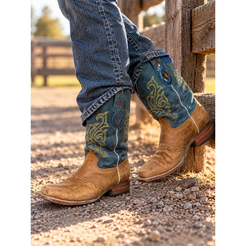 JB Dillon Windmark Men's Western Cowboy Boots Size 11 EE Brown Leather Blue